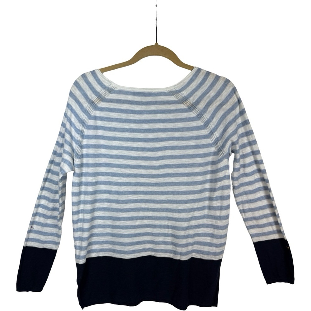 Vince Blue White Striped Lightweight Sweater Women’s Small Raglan Colorblock